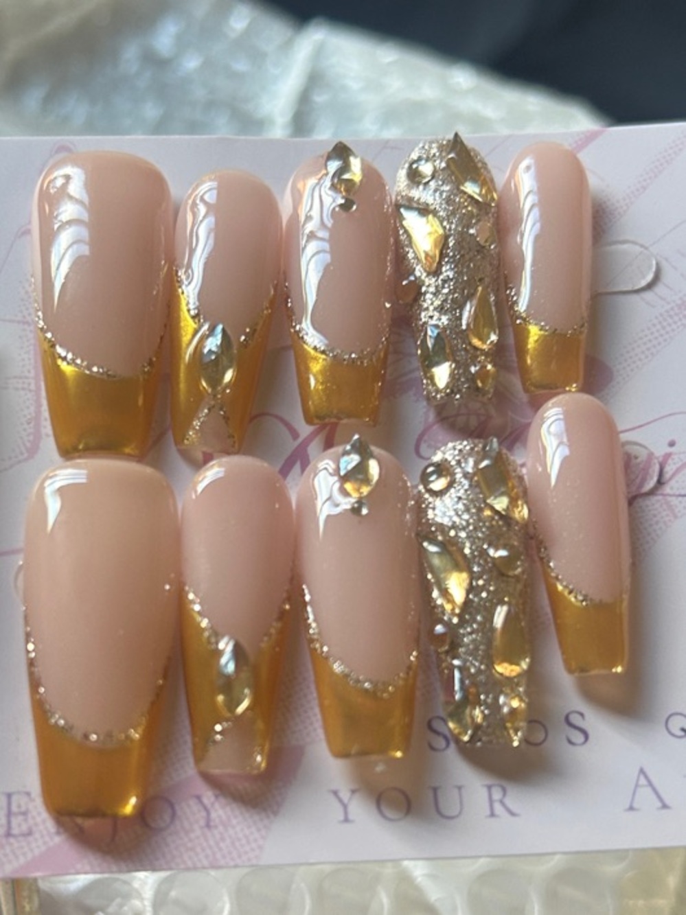 Nude Pink and Gold Press-On Nails Set